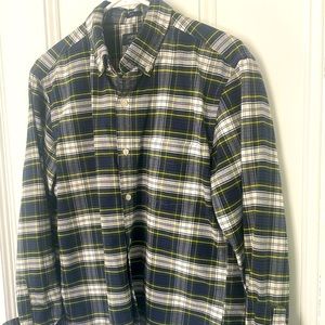J. Crew. Size M. Blue, white and green plaid long sleeve button up flannel men’s